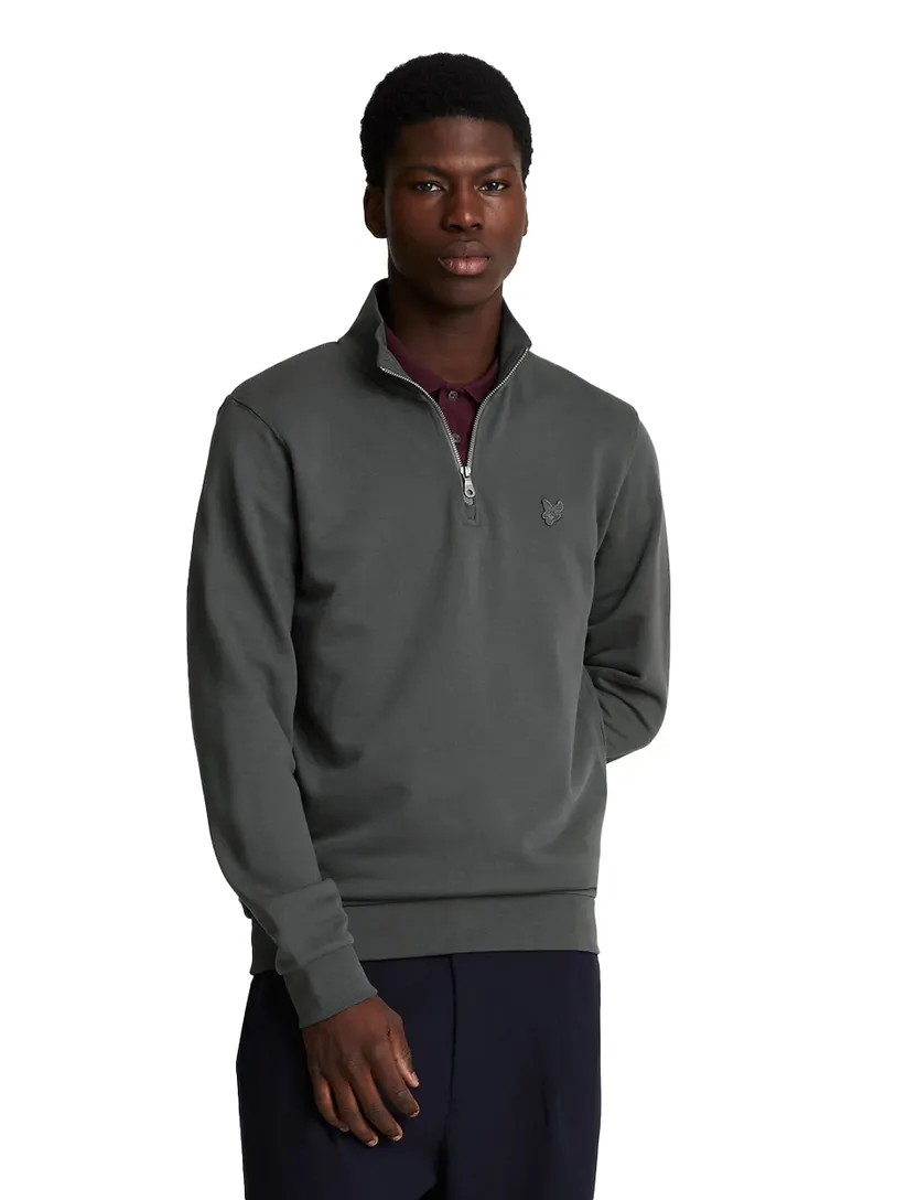 half-zip sweater Lyle & Scott effen grijs slim fit