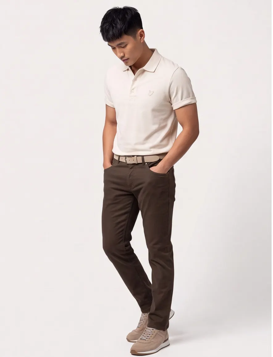 Lyle & Scott polo creme katoen en stretch pique effen