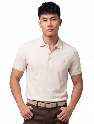 Lyle & Scott Lyle & Scott polo creme katoen en stretch pique effen