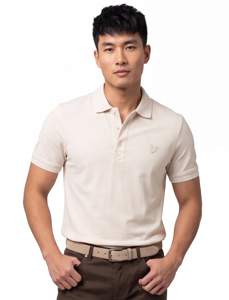 Lyle & Scott polo creme katoen en stretch pique effen