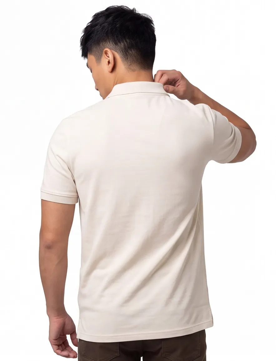 Lyle & Scott polo creme katoen en stretch pique effen