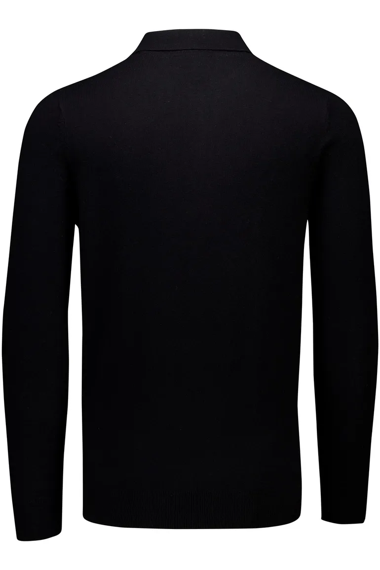 Lyle & Scott polo lange mouw effen zwart katoen