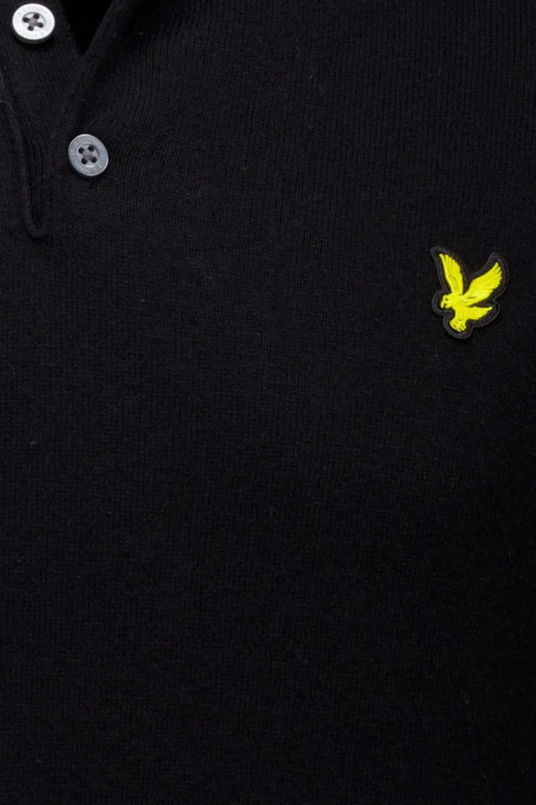 Lyle & Scott polo lange mouw effen zwart katoen
