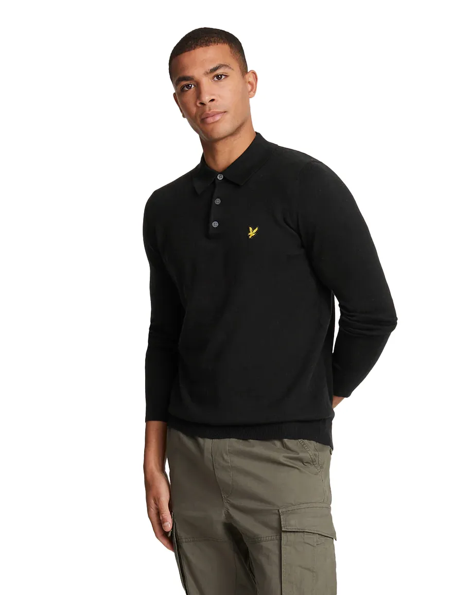 Lyle & Scott polo lange mouw zwart