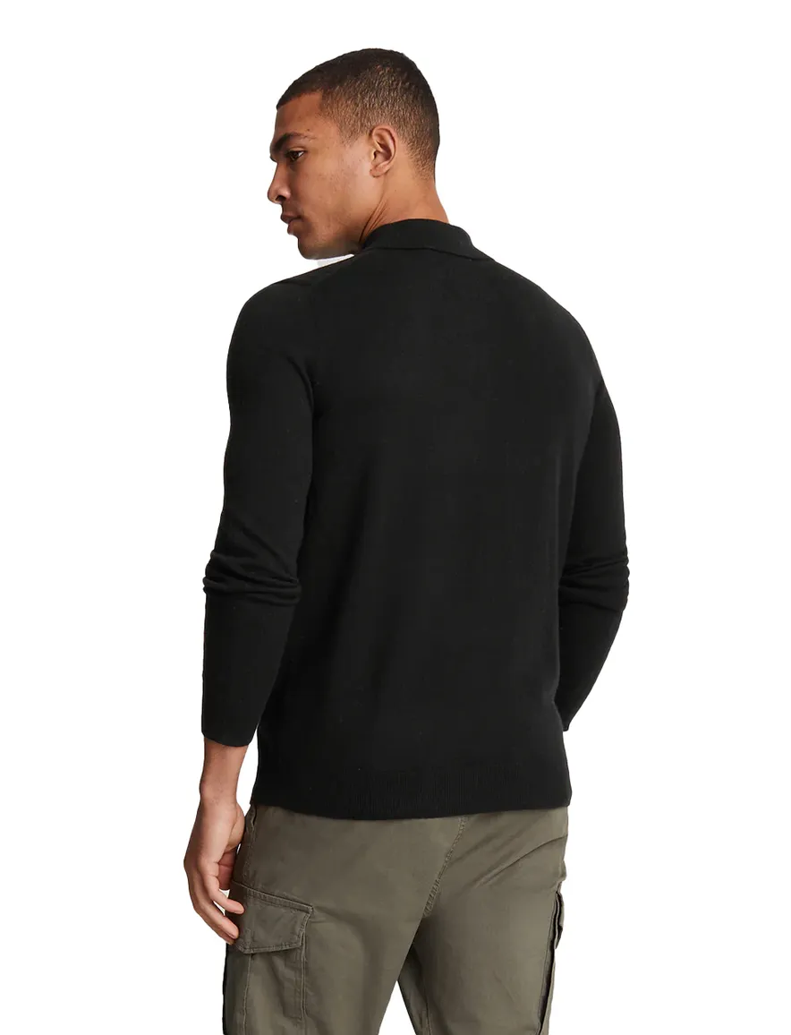 Lyle & Scott polo lange mouw effen zwart katoen