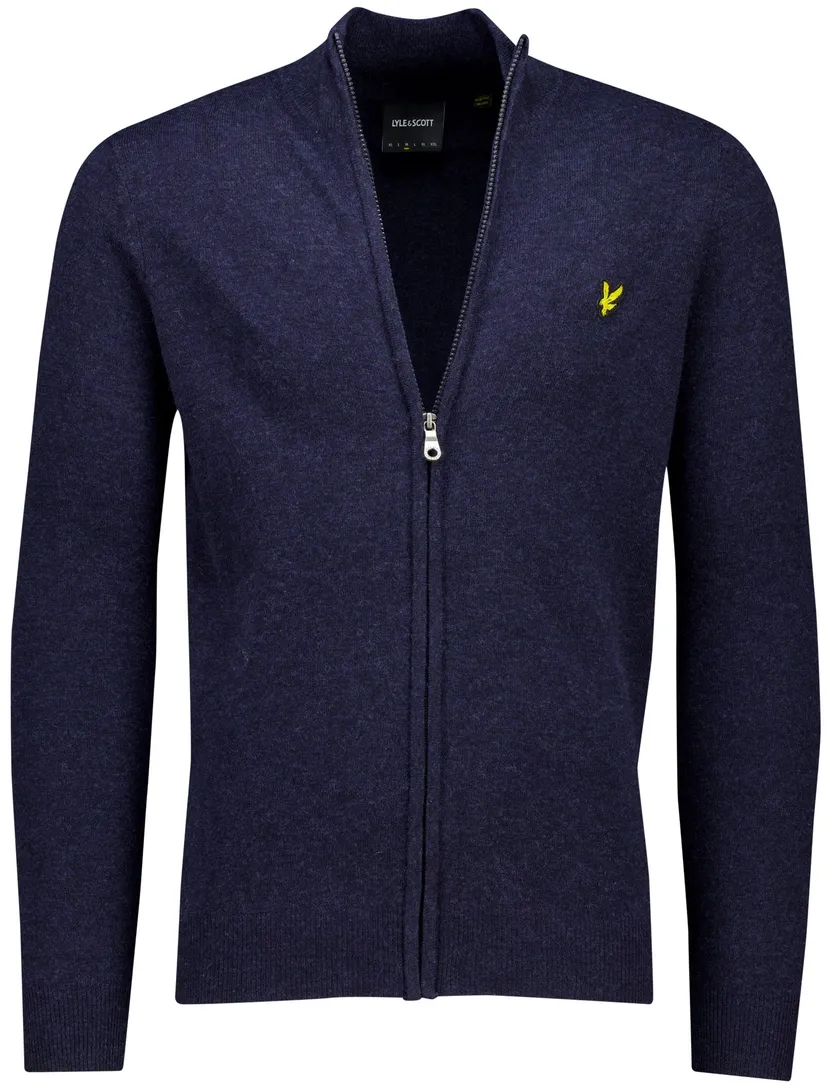 Lyle & Scott vest donkerblauw lamswol slim fit gebreid