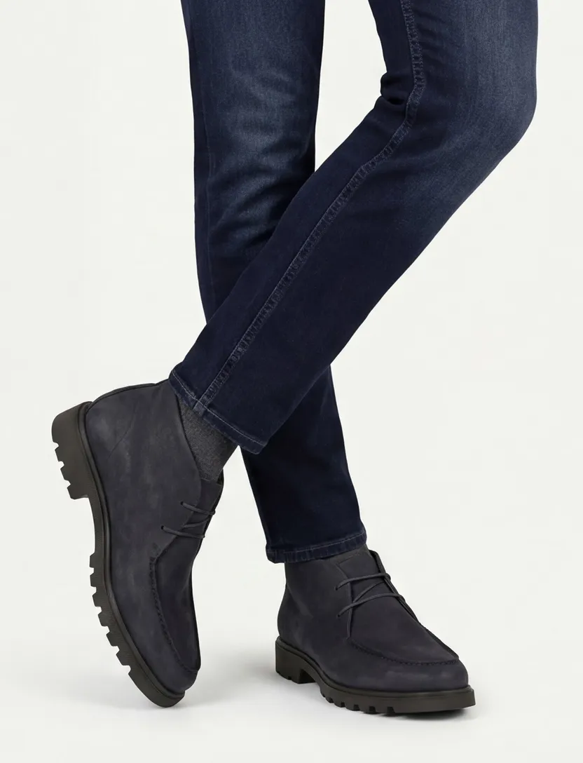 Giorgio leren boots donkerblauw met donkere zool hoog