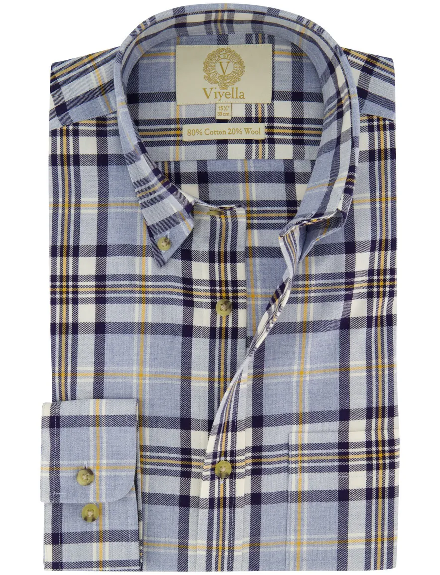 Viyella button-down geruit overhemd blauw katoen