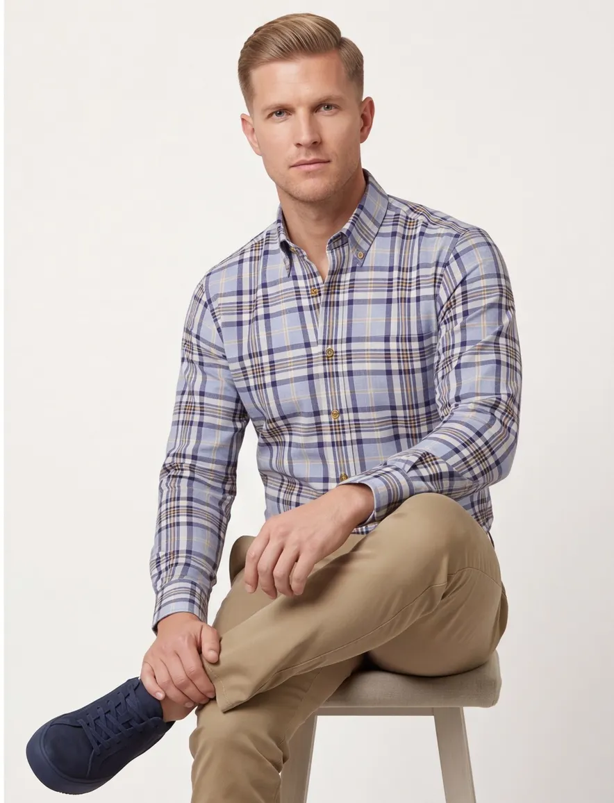 Viyella button-down geruit overhemd blauw katoen