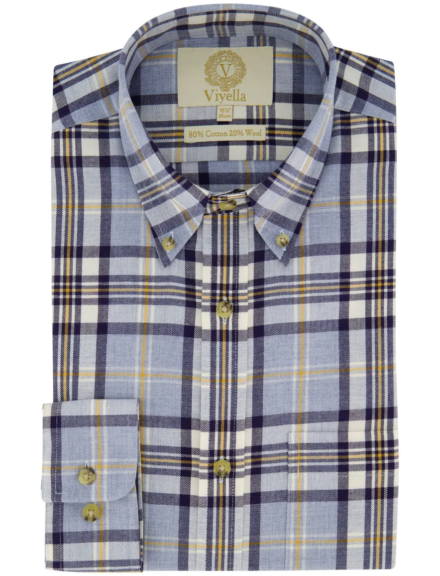 Viyella button-down geruit overhemd blauw katoen