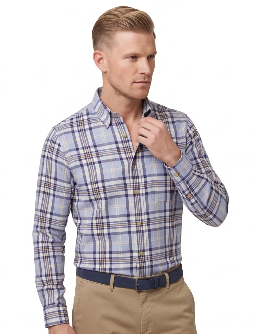 Viyella button-down geruit overhemd blauw katoen