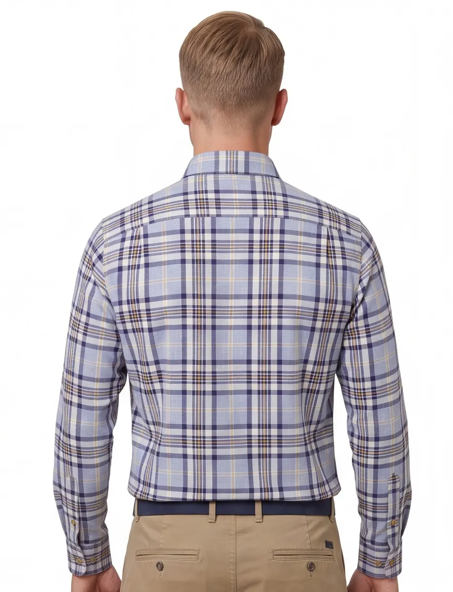 Viyella button-down geruit overhemd blauw katoen