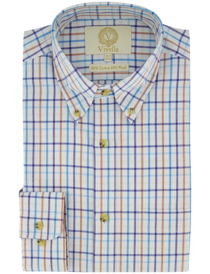 Geruit blauw oranje katoen casual Viyella overhemd