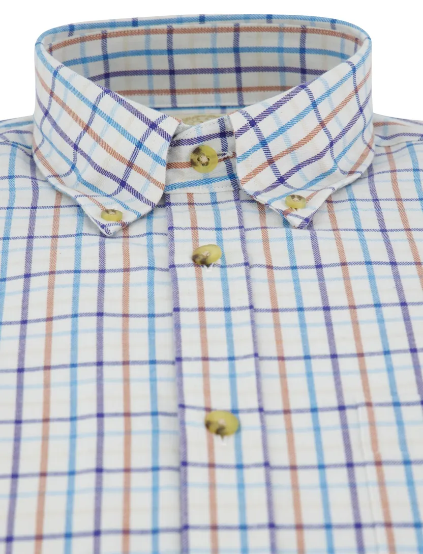 Geruit blauw oranje katoen casual Viyella overhemd