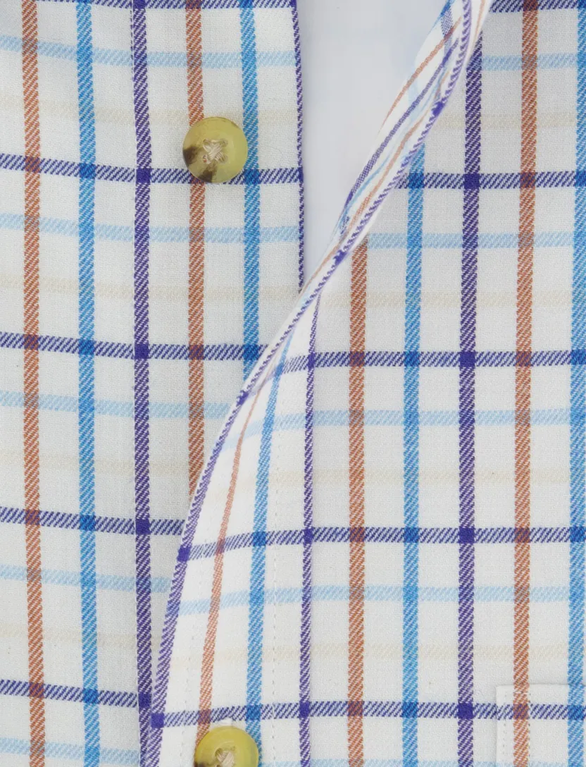 Geruit blauw oranje katoen casual Viyella overhemd