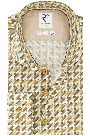 R2 R2 casual overhemd slim fit geel met print katoen
