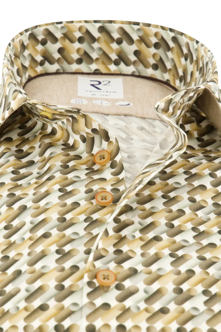 R2 casual overhemd slim fit geel met print katoen