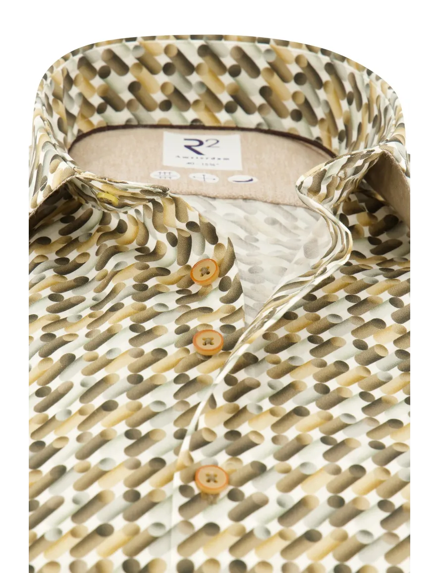 R2 casual overhemd slim fit geel met print katoen