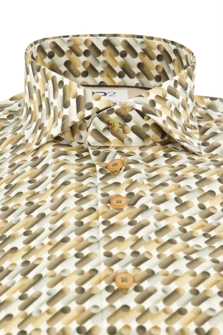R2 casual overhemd slim fit geel met print katoen