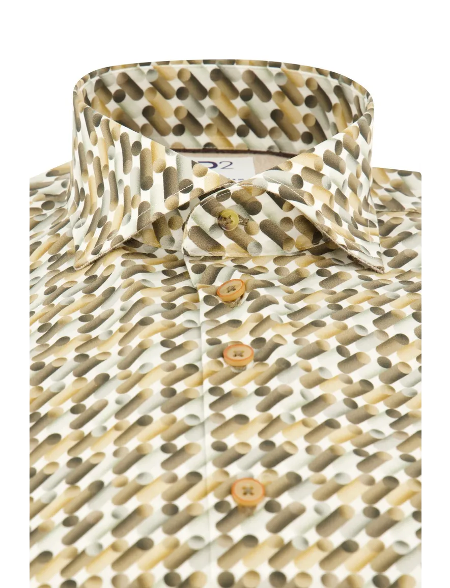 R2 casual overhemd slim fit geel met print katoen