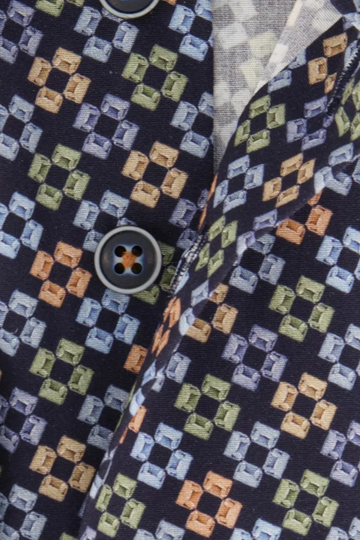 R2 overhemd navy geprint katoen slim fit 100% katoen