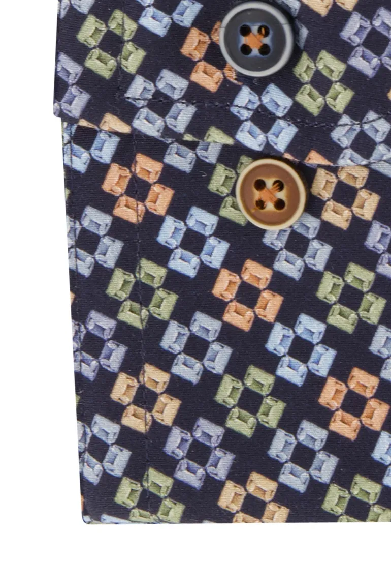 business overhemd R2 donkerblauw geprint katoen slim fit