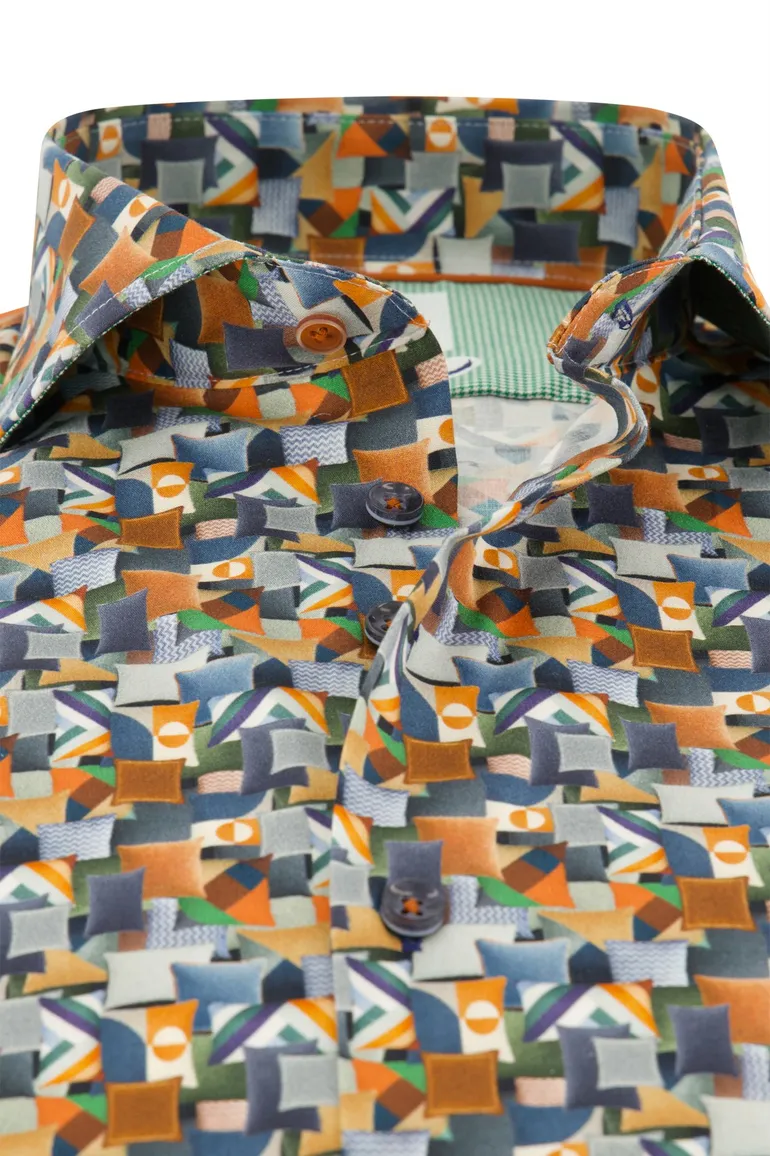 business overhemd R2 oranje geprint katoen slim fit