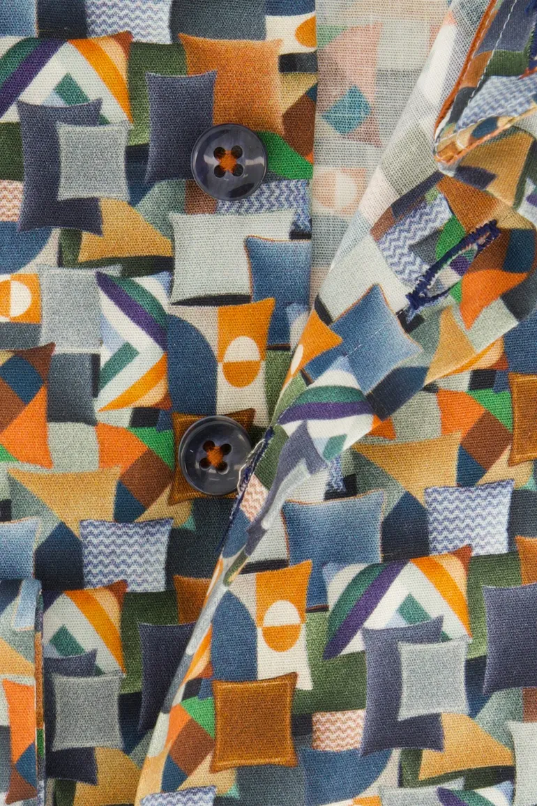 business overhemd R2 oranje geprint katoen slim fit