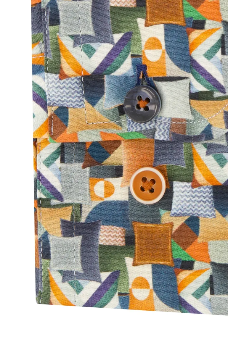 business overhemd R2 oranje geprint katoen slim fit