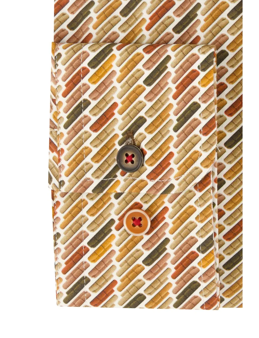business overhemd R2 geel geprint katoen, stretch slim fit