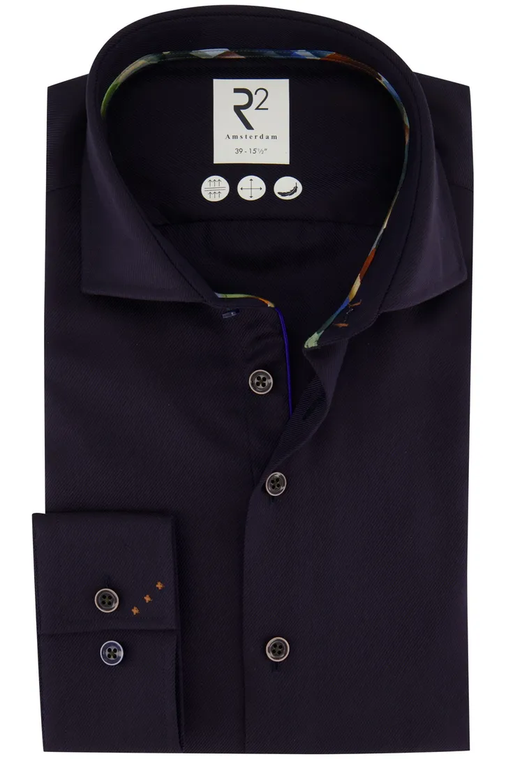 R2 business overhemd donkerblauw effen katoen slim fit