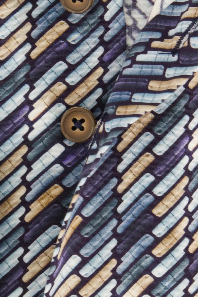 business overhemd R2 donkerblauw geprint katoen slim fit