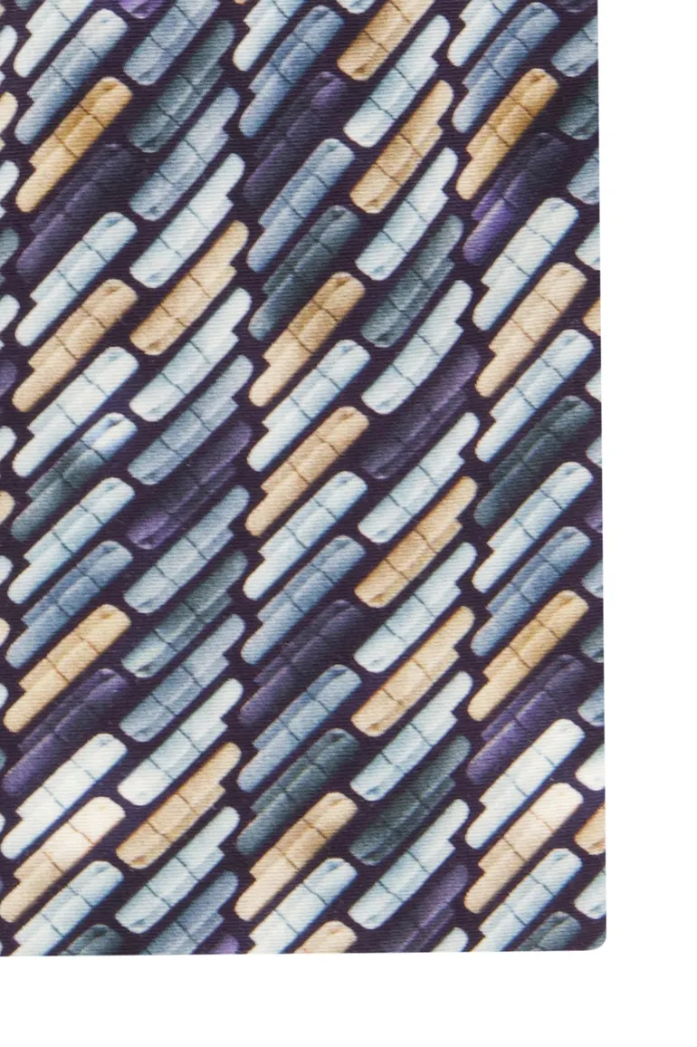 business overhemd R2 donkerblauw geprint katoen slim fit