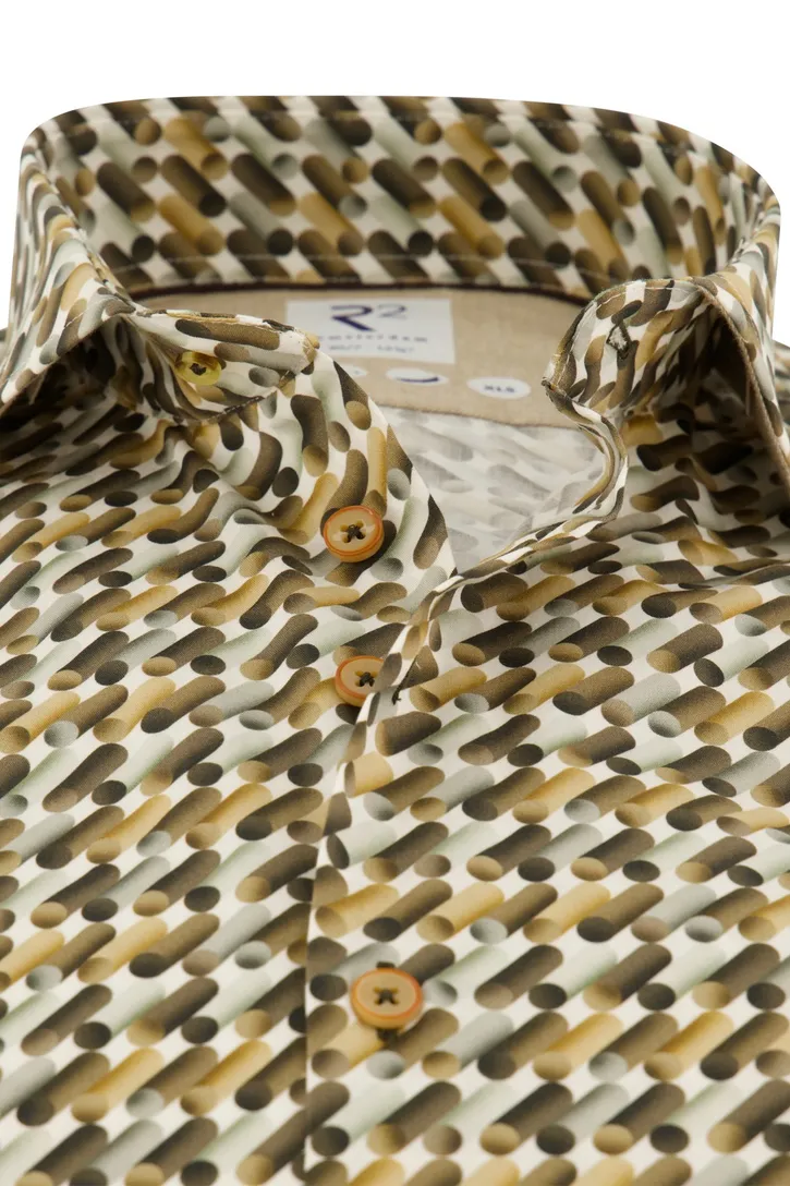 katoenen overhemd mouwlengte 7 R2 bruin geprint slim fit