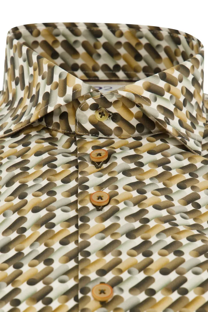 katoenen overhemd mouwlengte 7 R2 bruin geprint slim fit