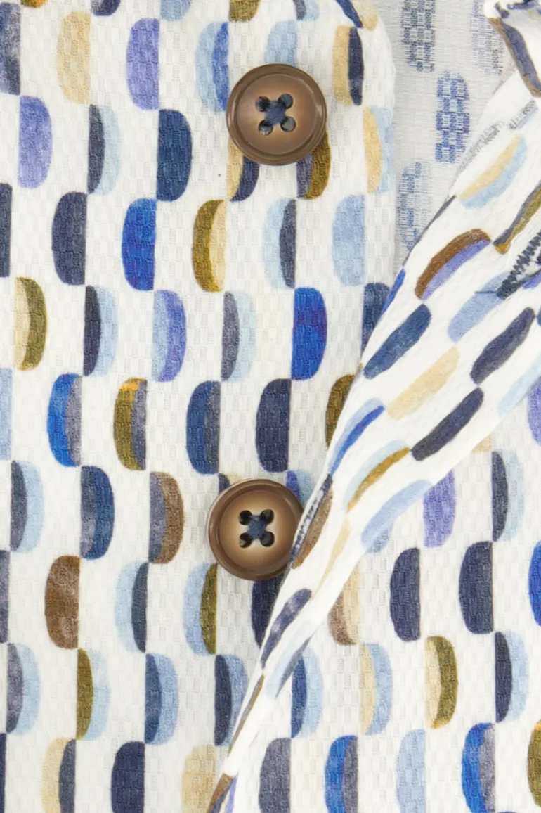 R2 overhemd mouwlengte 7 slim fit blauw geprint 100% katoen