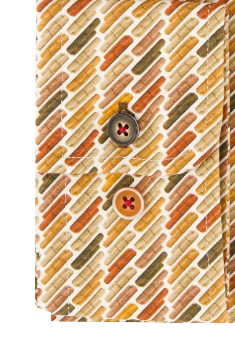 R2 zakelijk overhemd mouwlengte 7 slim fit bruin met print