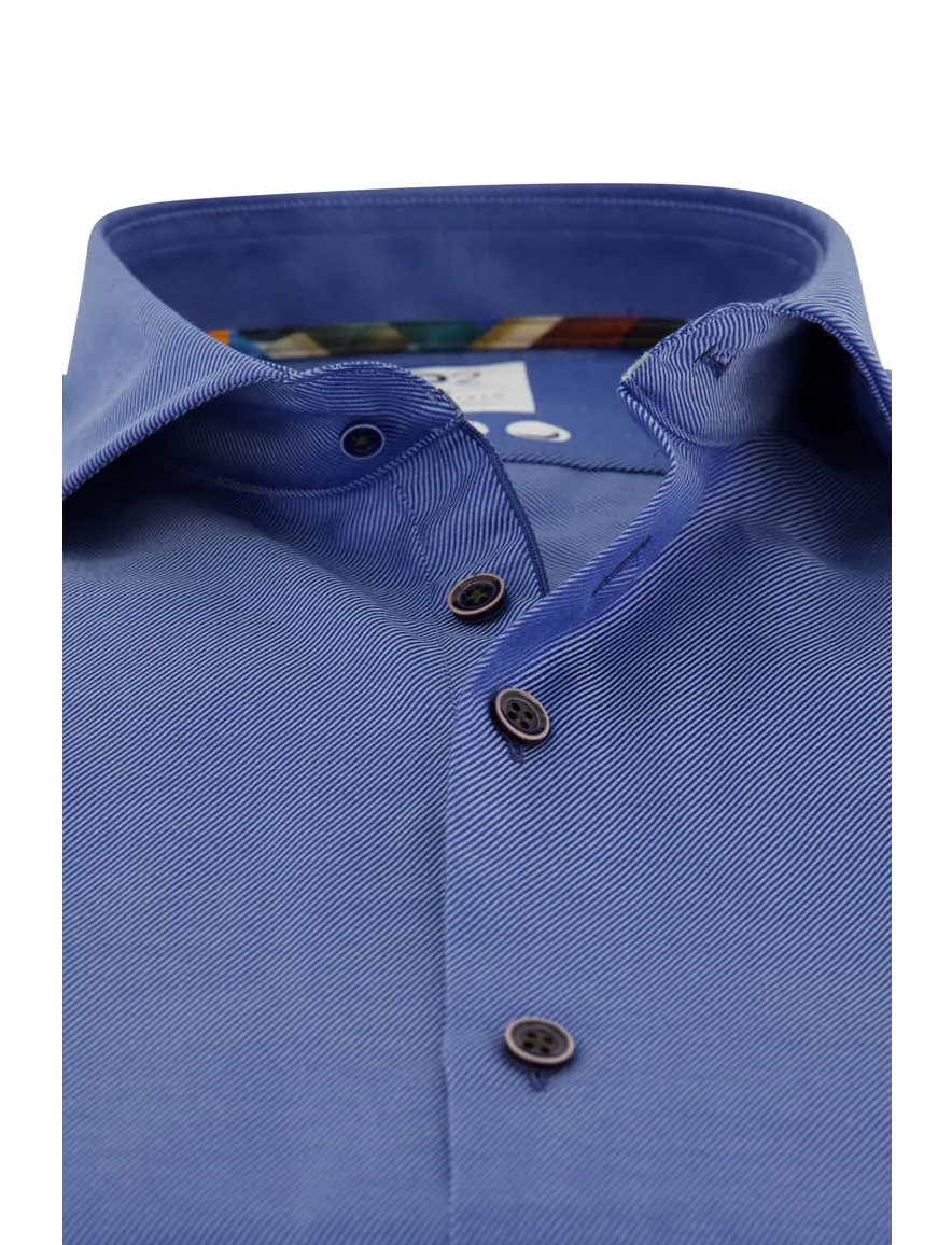 R2 overhemd mouwlengte 7 slim fit blauw effen 100% katoen