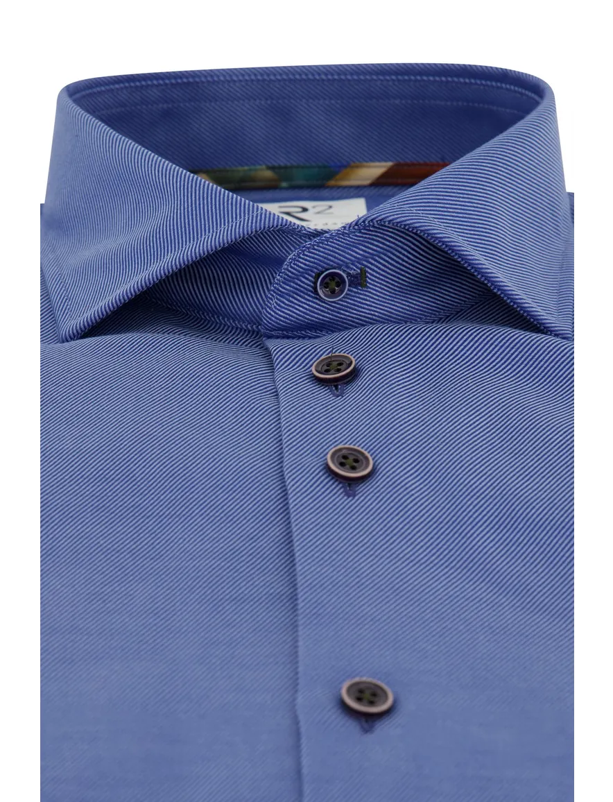 overhemd mouwlengte 7 R2 blauw effen katoen slim fit