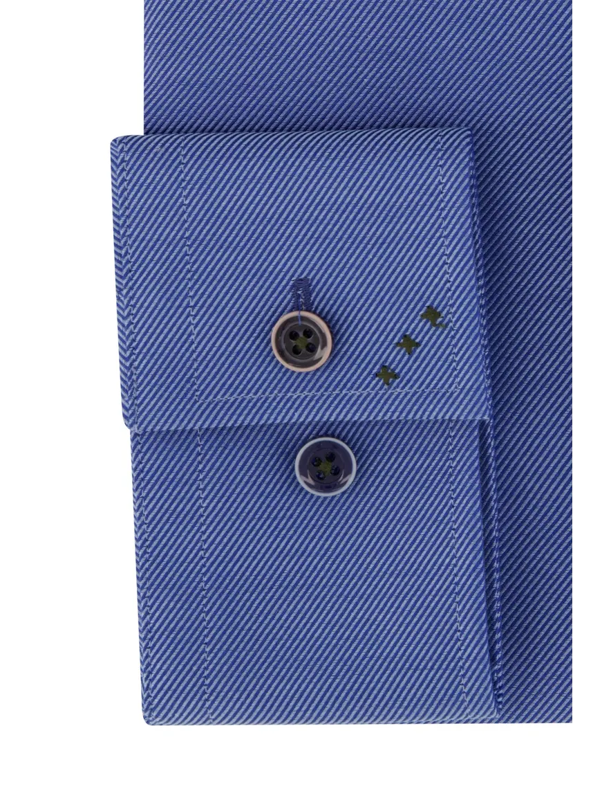 overhemd mouwlengte 7 R2 blauw effen katoen slim fit