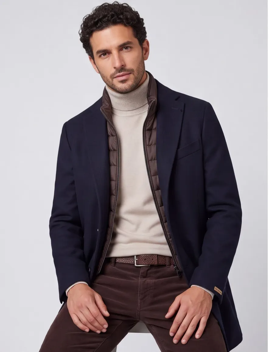 Portofino winterjas donkerblauw uni normale fit