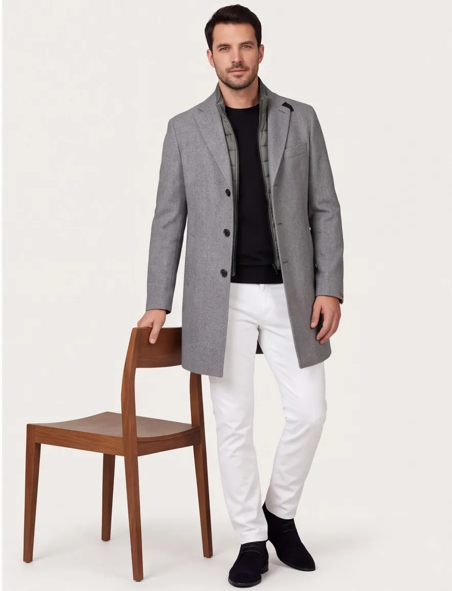 manteljas Portofino grijs wol
