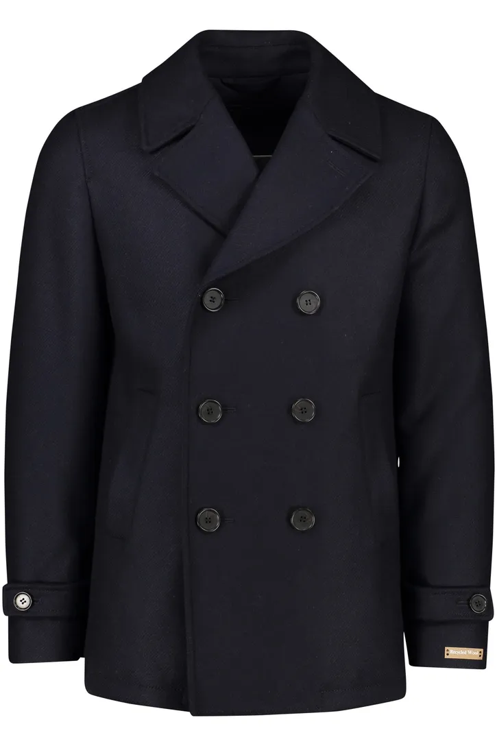 Normale fit Portofino winterjas donkerblauw effen wol