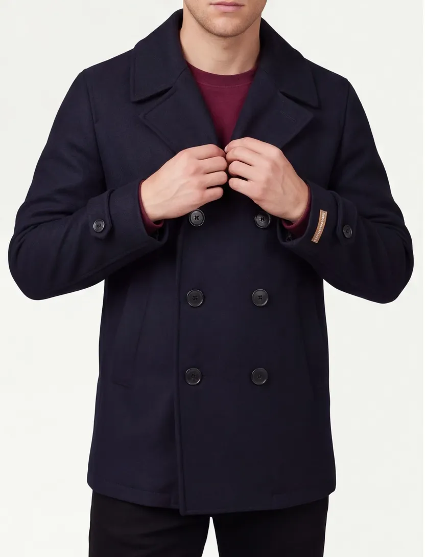 Normale fit Portofino winterjas donkerblauw effen wol