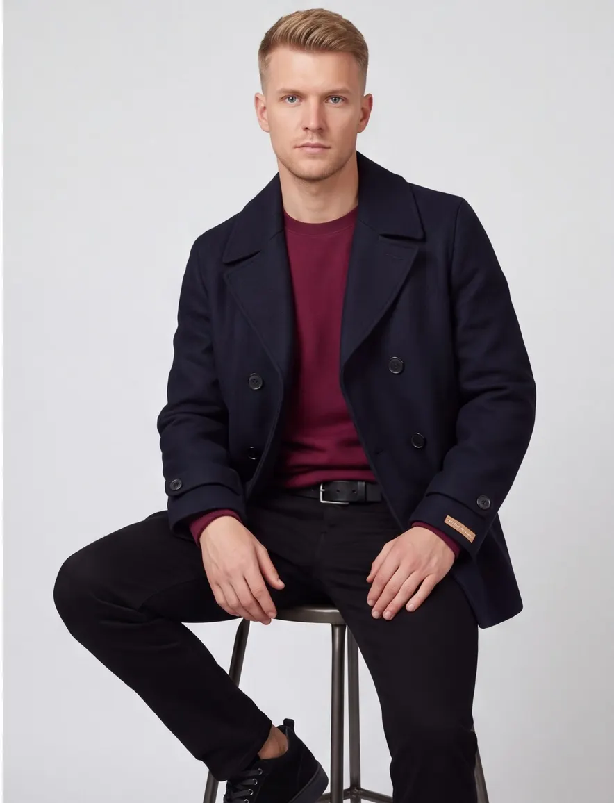 Portofino winterjas donkerblauw wol
