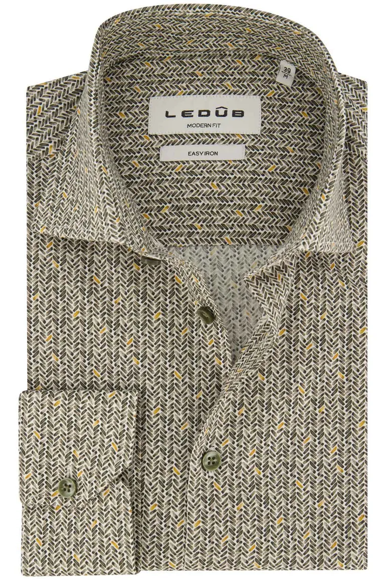 Ledub business overhemd Modern Fit New groen geprint