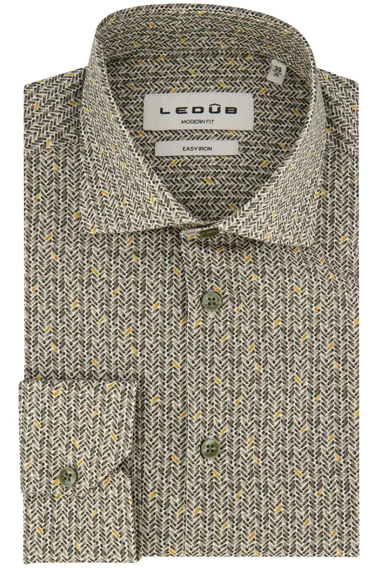 Ledub business overhemd Modern Fit New groen geprint