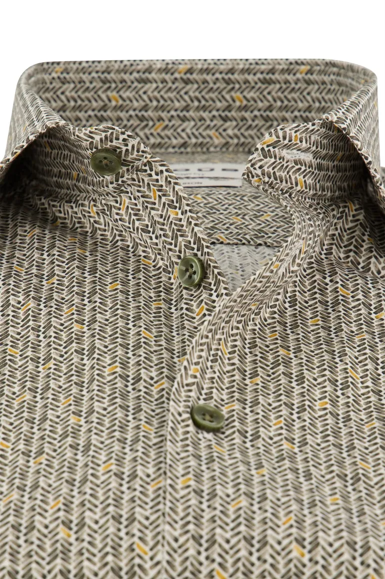 Ledub business overhemd Modern Fit New groen geprint