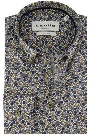Ledub Ledub Modern Fit overhemd donkergroen geprint button-down