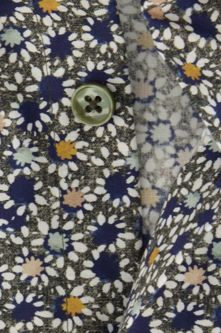 Ledub Modern Fit overhemd donkergroen geprint button-down